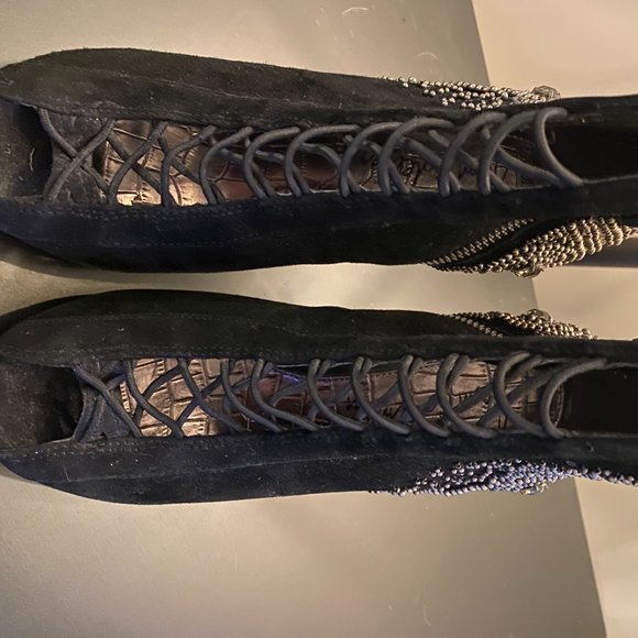 Sam Edelman black lace up high heel stiletto booties with embellishments - Picture 6 of 7